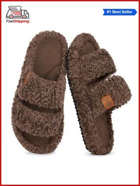 ✨EverFoams Womens Fuzzy Open Toe Slippers Memory Foam Indoor House Shoes
